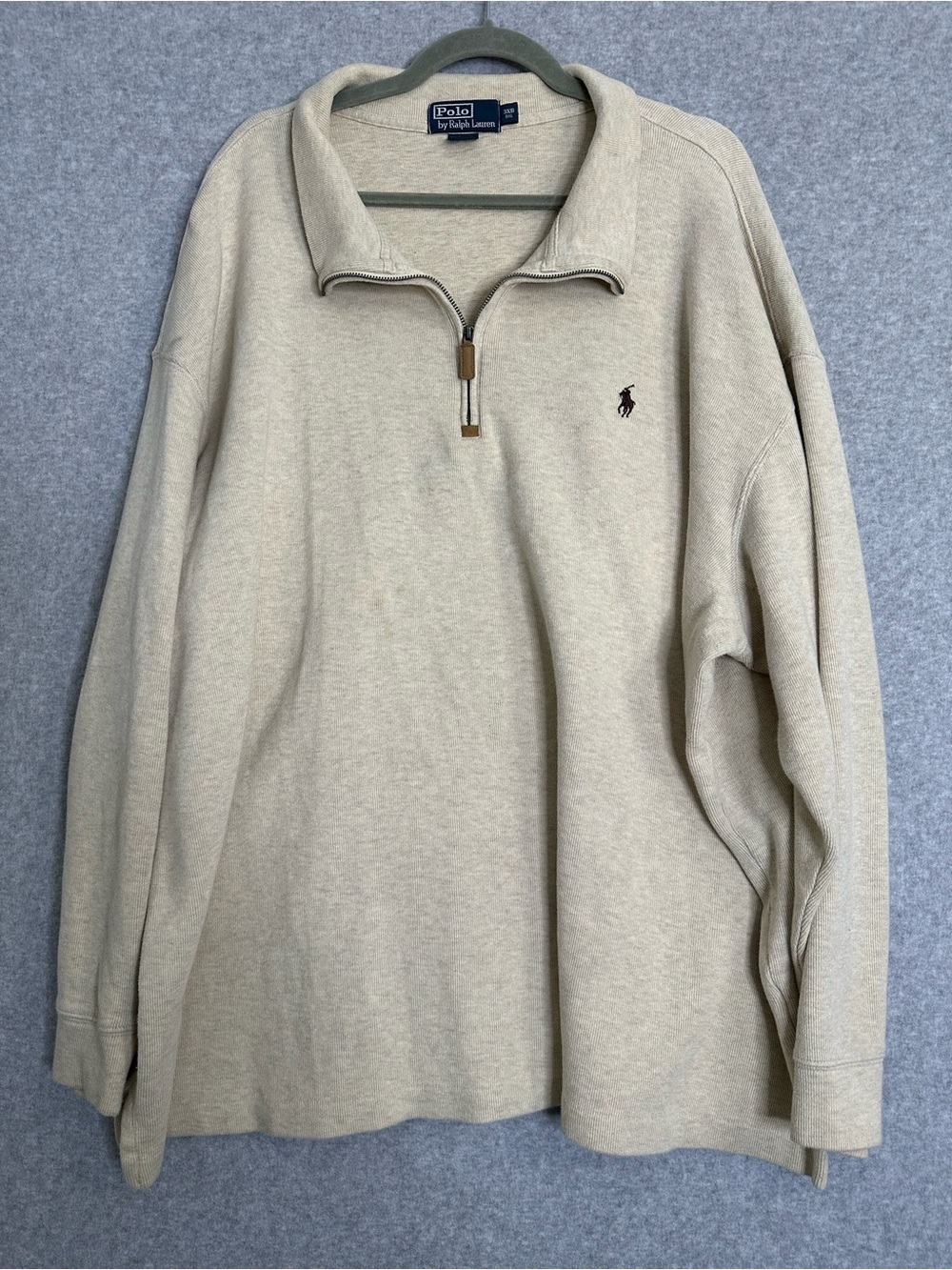 Polo Ralph Lauren Sweater Mens 3XB Quarter Zip Classic Fit Beige 100% Cotton